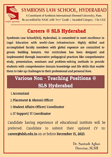 Slsh Career Job Openeing Non Teaching Staff